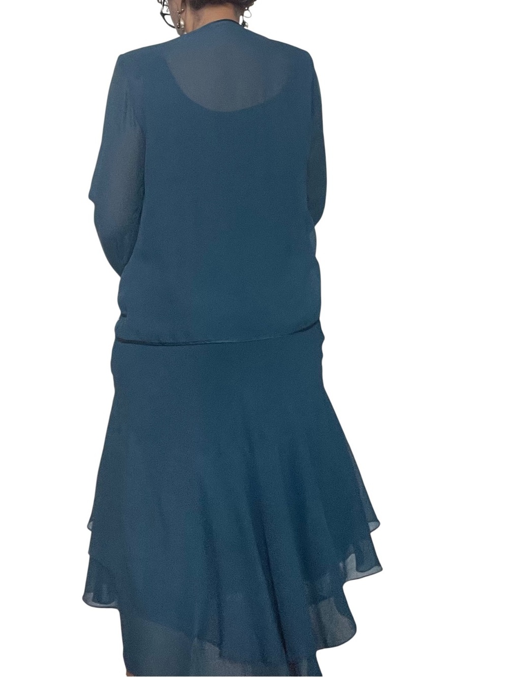 S.L. Fashions Teal Layered Midi Dress with Beaded Jacket - Picture 6 of 12